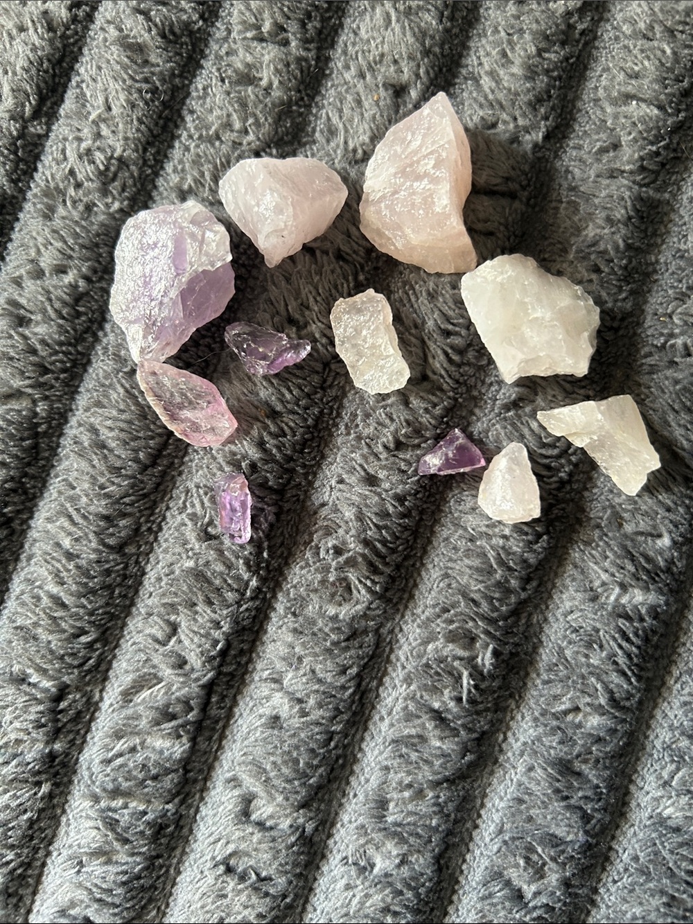 Natural Rose Quartz and Amethyst Crystal Chip Set - Pink and Purple